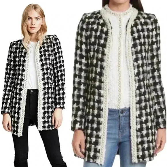 Alice + Olivia Andreas Houndstooth Jacket Size Small Black Off-White - Picture 11 of 11